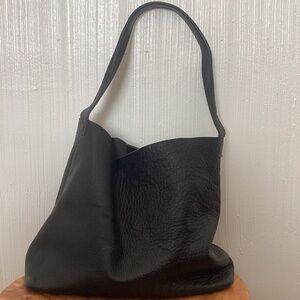 $368 Eileen Fisher Leather Triangle Tote Bag Black M Large Shoulder Handheld